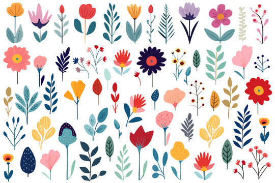 Colorful spring flower pattern, whimsical floral bouquet vector illustration