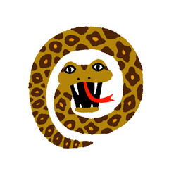 とぐろを巻いて威嚇するハブの手描きイラスト