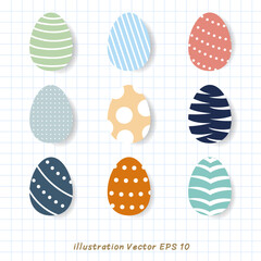 Easter eggs of different colors on checkered paper,Flat Modern design ,Vector illustration EPS 10