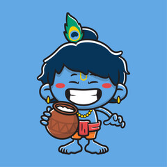 Fototapeta premium Cartoon Illustration Cute Krishna Character Mascot