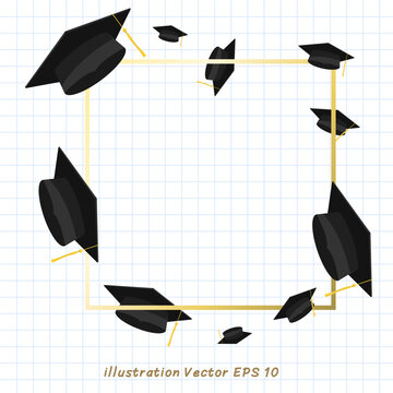 Graduation cap picture frame on checkered paper,Flat Modern design ,Vector illustration EPS 10