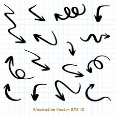 Arrows pointing in different directions handwritten calligraphy  set ,Hand drawn design elements ,Flat Modern design ,Vector illustration EPS 10