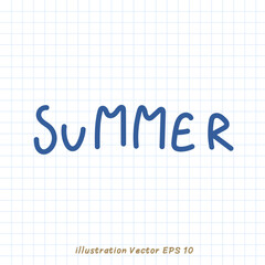 Summer handwriting on checkered paper,Flat Modern design ,Vector illustration EPS 10