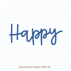 Happy handwriting on checkered paper,Flat Modern design ,Vector illustration EPS 10