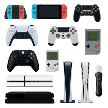 Game console in vector.A joystick in a vector.Portable game console in vector.Game consoles and accessories in vector.