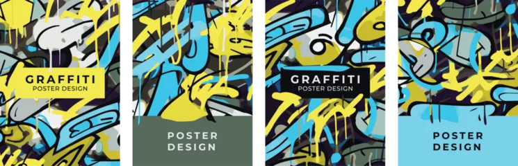 Fototapete Graffiti Set of posters in graffiti style. Template for poster, banner, flyer, street art, street art, abstract drawing. Design elements.