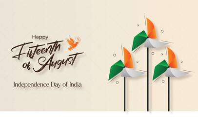 Indian Independence Day celebration banner with Realistic Tricolor Pinwheels. 15th of August poster template - Powered by Adobe