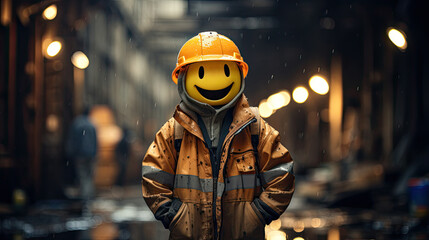 A worker with a yellow smiley face, Labor day AI generated