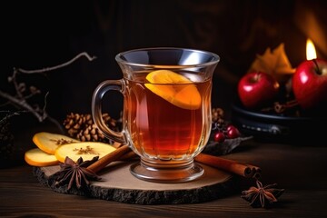 Lemon tea with spices on wooden background,AI Generated