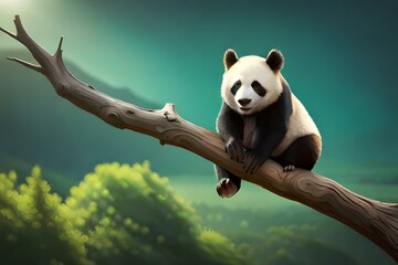 little panda sitting on tree generated by AI tool