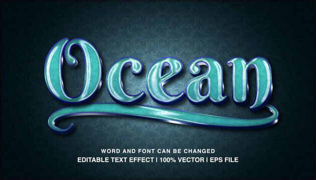 Ocean editable text effect template, blue glossy luxury style typeface, premium vector
