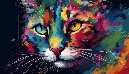 Illustrative abstract design of a cat. Multicolored painting
