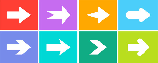 Set of colored arrows vector. Arrow with right direction. Colored pointer. Next sign.