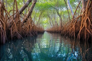 Beach Landscape A tranquil mangrove forest exploratio