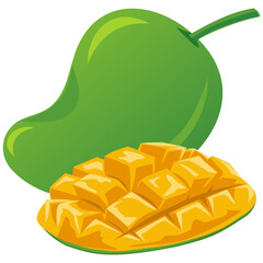 Mango Whole Pieces and Cubes Slice Chpped Flat Design Illustration Vector