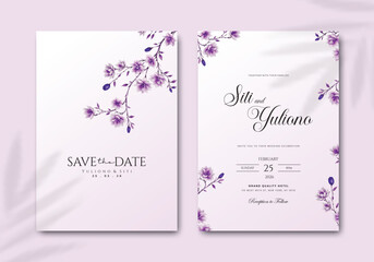 beautiful wedding invitation card template with flower illustration watercolor premium vector