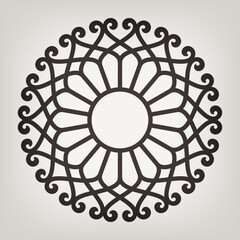 Circular abstract floral pattern. Mandala. Round vector ornament with intertwined branches, flowers  and curls. Arabesque.