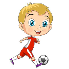 Happy kids cartoon. Boy playing football