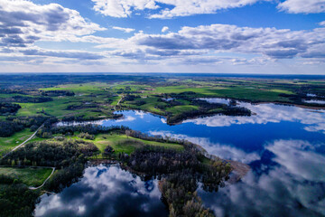 aerial view of lake and forests in Europe