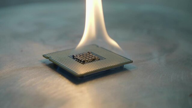 CPU Processor Microchip. Оverheated burning processor. concept of computer