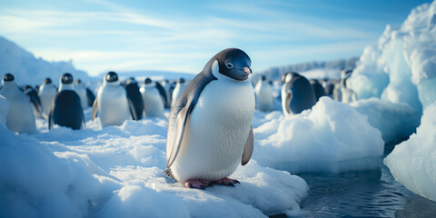 Penguin Baby On The Background Of Ice And Snow Created With The Help Of Artificial Intelligence