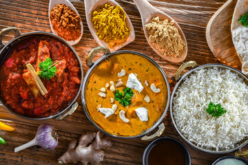 Composition with Indian dishes with basmati rice