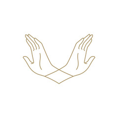 Obraz premium Crossed meditation human hands spiritual balance concentration line art icon vector illustration