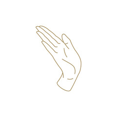 Vertical elegant human hand minimalist golden line icon greeting cheers gesture vector illustration