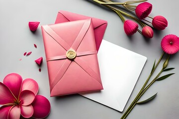 pink roses and envelope