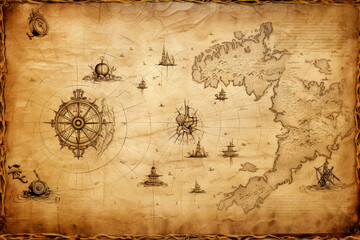 Obraz premium Antique pirate treasure map. AI generated.