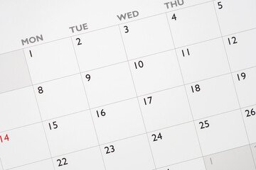 calendar page date background business planning appointment meeting concept