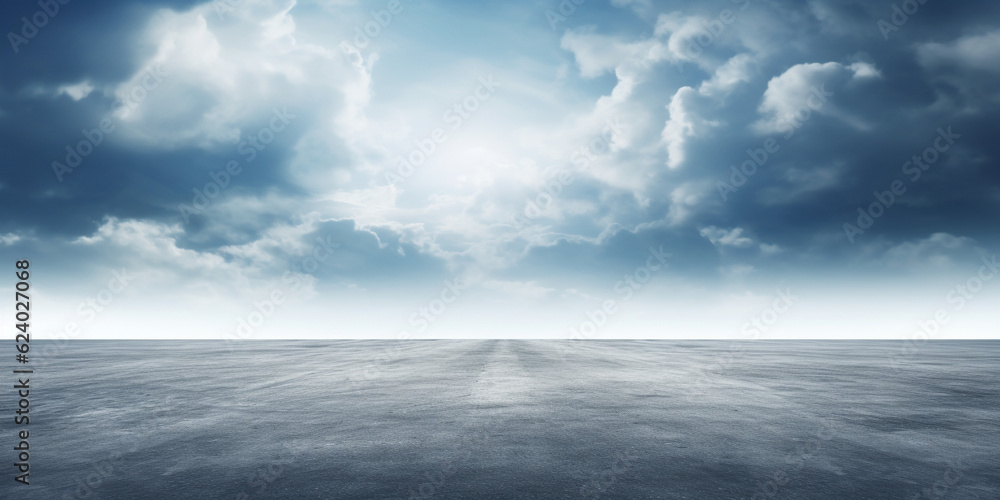 Canvas Prints the horizon and the cloudy sky as a background, in the foreground an empty square. ai generated.