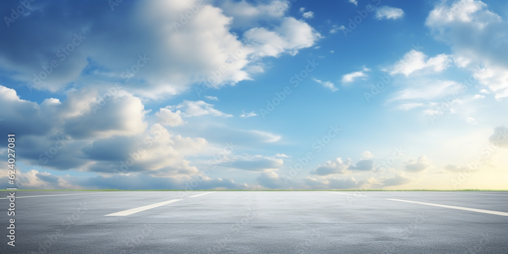 Canvas Prints the horizon and the cloudy sky as a background, in the foreground an empty square. ai generated.