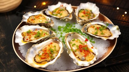 Delicious oysters with garlic sauce. Generative AI