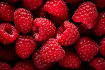 Ripe raspberries, berry background. AI generated.