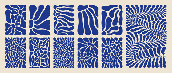 Fototapeta Abstract background matisse style. Contemporary flower art set, modern blue floral element wavy shapes. Vector illustration obraz