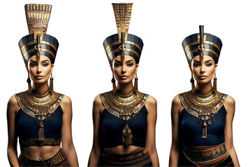 Portrait of a woman of ancient Egypt. Ancient Egyptian queen Nefertiti portrait. Isolated on transparency. 