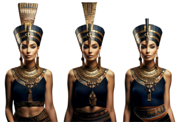 Portrait of a woman of ancient Egypt. Ancient Egyptian queen Nefertiti portrait. Isolated on transparency. 