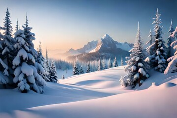 winter landscape with snow covered trees - Powered by Adobe