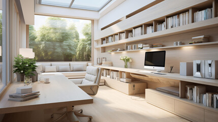 Fototapeta premium 3D Render: Organized home office with modern design and natural light. Generative AI