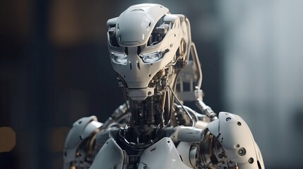 Fototapeta premium Android robot on the dark background. Generative AI