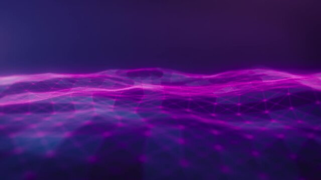 Purple Digital Energy Wave. Abstract Background with Connected Dots and Lines