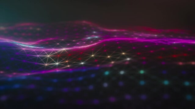 Neon Digital Grid Pulsation. Abstract Technology Background