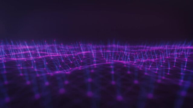 Glowing Purple Digital Network Grid