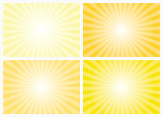 Obraz premium Light yellow sunburst pattern background set. Sunbeam backdrop with rays. Summer Banner. Vector Illustration.