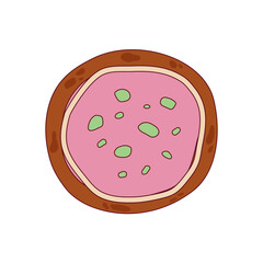 Retro Christmas gingerbread round. Groovy christmas gingerbread with filling. Funny xmas groovy cookie for comic design. Retro cartoon vector illustration