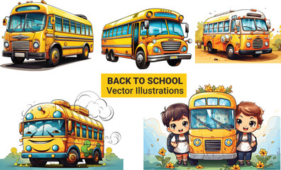 Fototapeta na wymiar education school child illustration bus vector kid cartoon back to school student transportation background