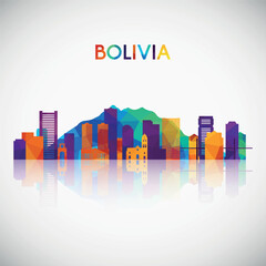 Bolivia skyline silhouette in colorful geometric style. Symbol for your design. Vector illustration. - obrazy, fototapety, plakaty