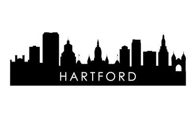 Fototapeta premium Hartford skyline silhouette. Black Hartford city design isolated on white background.