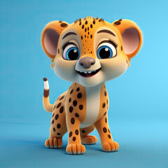 Cute Cheetah, 3d cartoon, big eyes, friendly, solid background, minimalistic